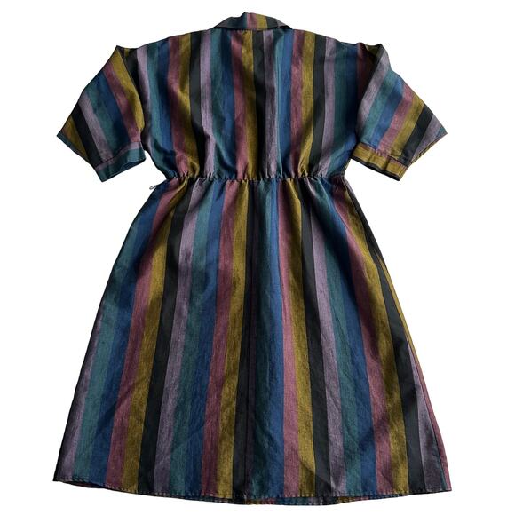 VTG Fritzi You Babes Dolman Jaquard Stripe Jewel Tone Snap Front Midi Dress M - Picture 2 of 10